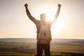 Silhouette of a champion on mountain peak. Active life concept Royalty Free Stock Photo