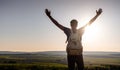 Silhouette of a champion on mountain peak. Active life concept Royalty Free Stock Photo