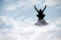 silhouette of cheering person on mountain