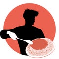 Silhouette of chef carrying a plate of spaghetti and spoon Royalty Free Stock Photo