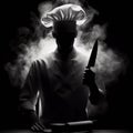 silhouette chef in a chef's hat and a knife. ai generative