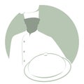 Silhouette of chef with a kitchen hat carrying a covered tray