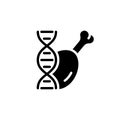 Silhouette chicken leg, DNA strand. Lab grown meat. Outline cultured poultry icon. Synthetic future food. Black simple