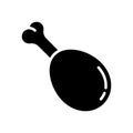 Silhouette Chicken`s leg. Outline icon of poultry meat on bone. Black simple illustration of part of turkey, pork, beef, ham. Fla