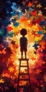 Silhouette of a child against a vibrant puzzle background, symbolizing the complexities of child psychology and Royalty Free Stock Photo