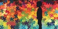 Silhouette of a child against a vibrant puzzle background, symbolizing the complexities of child psychology and Royalty Free Stock Photo