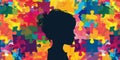 Silhouette of a child against a vibrant puzzle background, symbolizing the complexities of child psychology and Royalty Free Stock Photo