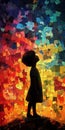 Silhouette of a child against a vibrant puzzle background, symbolizing the complexities of child psychology and Royalty Free Stock Photo