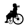 Silhouette child girl sitting in wheelchair