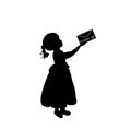 Silhouette child holds letter for Santa. Happy Merry Christmas