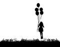 Silhouette, child jumping with balloons