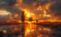 Silhouette of child looking at plane at sunset Royalty Free Stock Photo