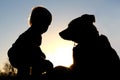 Silhouette of Child Playing with Dog Royalty Free Stock Photo