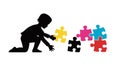 Silhouette of Child Playing with Jigsaw Puzzles, vector design Generative AI Royalty Free Stock Photo