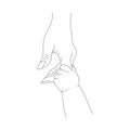 The silhouette of a child`s hand gently holds the mother`s finger. Family love and happiness concept. Design for painting