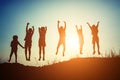 Silhouette of children jump gladness happy time