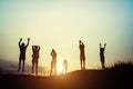 Silhouette of children jump gladness happy time