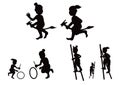 Silhouette children play game,stand the bowl or Legs tho The ash