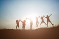 Silhouette Children playing on summer sunset happy time Royalty Free Stock Photo