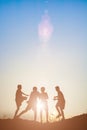 Silhouette Children playing on summer sunset happy time Royalty Free Stock Photo