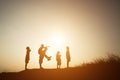 Silhouette Children playing on summer sunset happy time Royalty Free Stock Photo