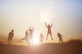 Silhouette Children playing on summer sunset happy time Royalty Free Stock Photo