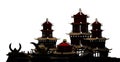 Silhouette, of chinese buildings pagoda ancient city 3d rendering