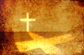 Silhouette christian cross in sunrise texture background. Royalty Free Stock Photo