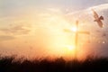 Silhouette christian cross on grass in sunrise background Royalty Free Stock Photo