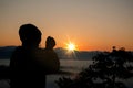 Silhouette of christian man hand praying,spirituality and religion,man praying to god. Royalty Free Stock Photo