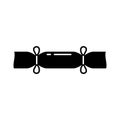 Silhouette Christmas cracker. Outline icon of whole new year cracker with bows. Black illustration of holiday attributes,