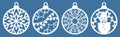 Silhouette of Christmas round toys. Christmas tree decorations set. Balls with snowflakes, deer, stars, fairy lights and a snowman Royalty Free Stock Photo