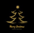 Silhouette of a Christmas tree in the form of gold sparkles on a black background. Vector Royalty Free Stock Photo