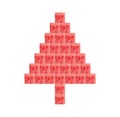 Silhouette of a Christmas tree made of red gift boxes. Isolated, white background. 3D rendering Royalty Free Stock Photo