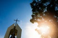 Silhouette Church with blue sky and sunrise