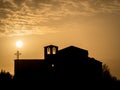 Silhouette of a church at sunset in Hoces del DuratÃÂ³n, in Spain Royalty Free Stock Photo