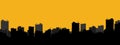 Silhouette of the city. Cityscape background. Simple black and yellow texture. Urban landscape. For banner or template. Modern Royalty Free Stock Photo