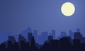 Silhouette of city with moon at night