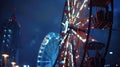 The silhouette of a city park is illuminated by the bright lights of a nearby carnival the iconic ferris wheel spinning Royalty Free Stock Photo