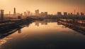 Silhouette of city skyline at dusk, reflecting on water generated by AI Royalty Free Stock Photo