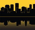 Silhouette of city on yellow background.