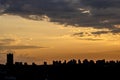 Silhouette of cityscaper buildings during a sunset Royalty Free Stock Photo