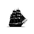 Silhouette of a classic sailing ship with multiple masts and sails fully Royalty Free Stock Photo