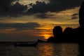 Silhouette of cliff at sunset on sea beach resort in Thailand, Krabi, Railey and Tonsai Royalty Free Stock Photo