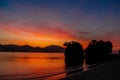 Silhouette of cliff at sunset on sea beach resort in Thailand, Krabi, Railey and Tonsai Royalty Free Stock Photo