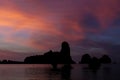 Silhouette of cliff at sunset on sea beach resort in Thailand, Krabi, Railey and Tonsai Royalty Free Stock Photo