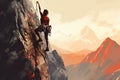 Silhouette of a climber on a cliff against the background of mountains, Extreme woman rock climbing on a mountain, no visible Royalty Free Stock Photo