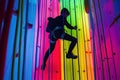 Silhouette of a Climber on a Colorful Wall Royalty Free Stock Photo