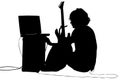 Silhouette With Clipping Path of Teen Boy With Guitar
