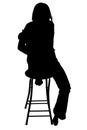 Silhouette With Clipping Path of Woman Sitting on Stool. Royalty Free Stock Photo